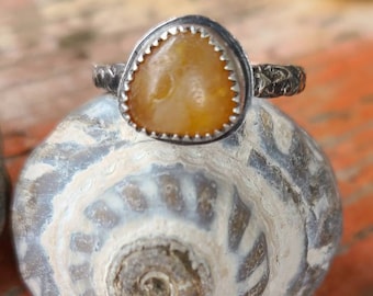 Rare Triangle Caramel Oregon Beach Agate Handcrafted Custom Silver Twist Band Ring Size 10 by Seahag101