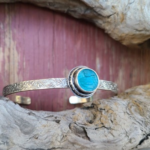 Light Blue Spanish Sea Glass Decorative Button Silver Double Patterned Cuff by Seahag101 image 8