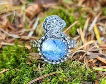 Puerto Ricaanse blauwe Swirl zee glas marmer aangepaste Sterling zilveren liefde symbool patroon band ring maat 8 door Seahag101