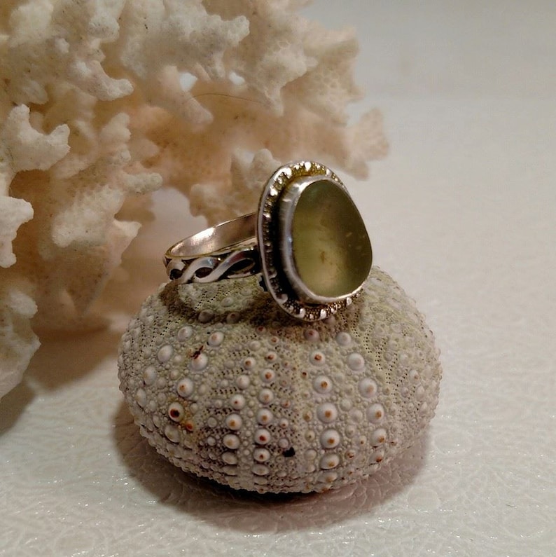 Sea Glass Ring Genuine Seafoam Sea Glass Ring Size 6.5