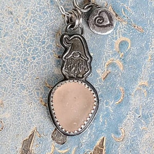 Love Pink Northern California Sea Glass Custom Fine Silver Stamped Wee Gnome Pendant Heart Charm 18 Sterling Silver Chain by Seahag101 image 1