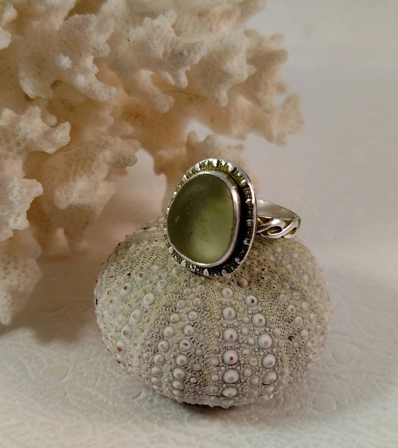 Sea Glass Ring Genuine Seafoam Sea Glass Ring Size 6.5
