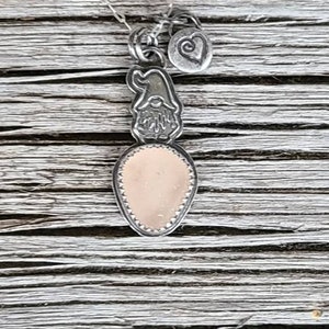 Love Pink Northern California Sea Glass Custom Fine Silver Stamped Wee Gnome Pendant Heart Charm 18 Sterling Silver Chain by Seahag101 image 5