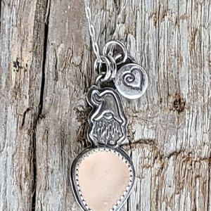 Love Pink Northern California Sea Glass Custom Fine Silver Stamped Wee Gnome Pendant Heart Charm 18 Sterling Silver Chain by Seahag101 image 4