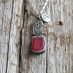 Love Sea Glass Rare PNW Red Sea Glass Custom Fine Silver Stamped Wee Gnome Pendant Heart Charm 18 Sterling Silver Chain by Seahag101 image 3