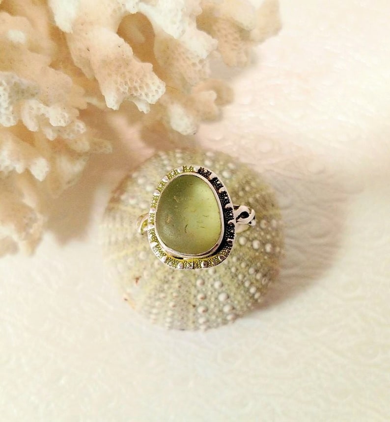Sea Glass Ring Genuine Seafoam Sea Glass Ring Size 6.5