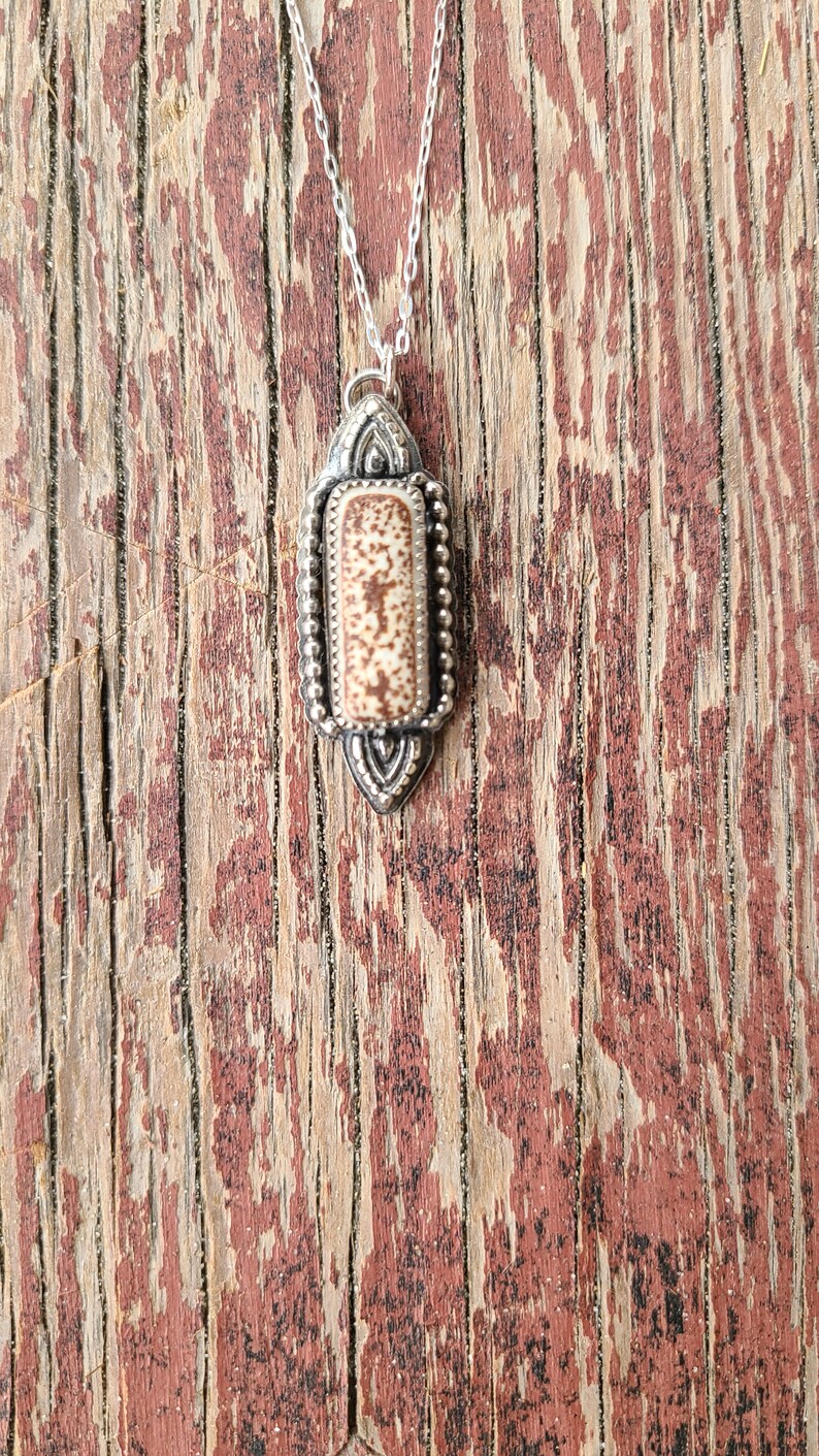 Vintage Puerto Rican Brown Speckled Sea Tile Sterling Silver Embellished Pendant 18 Sterling Silver Chain image 4