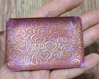 Handcrafted Copper Heart Patterned Rectangle Trinket Dish