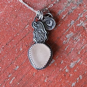Love Pink Northern California Sea Glass Custom Fine Silver Stamped Wee Gnome Pendant Heart Charm 18 Sterling Silver Chain by Seahag101 image 3