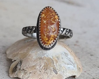 Rare Speckled Butterscotch Oregon Beach Agate Handcrafted Custom Silver Twist Band Ring Size 9 by Seahag101