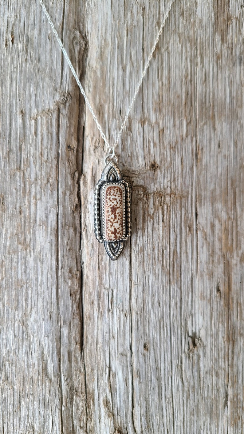 Vintage Puerto Rican Brown Speckled Sea Tile Sterling Silver Embellished Pendant 18 Sterling Silver Chain image 7