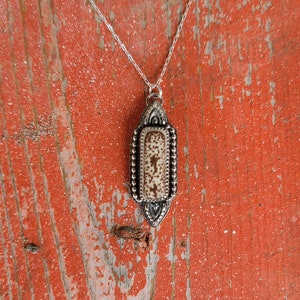 Vintage Puerto Rican Brown Speckled Sea Tile Sterling Silver Embellished Pendant 18 Sterling Silver Chain image 3