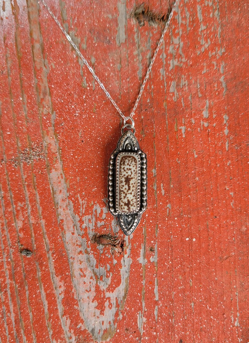 Vintage Puerto Rican Brown Speckled Sea Tile Sterling Silver Embellished Pendant 18 Sterling Silver Chain image 3