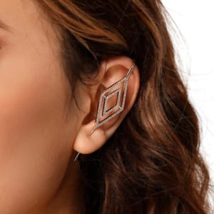 Oreylo- Ear Climber Earrings,Unique Handmade Statement Jewelry,Helix Hook Design Sterling Silver Ear Cuff, Minimalist Earrings, Gift for Her