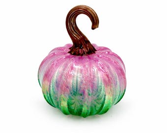 Watermelon Fade With Gold Stem Hand Blown Glass Pumpkin