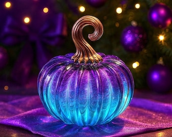 October on the Vine | Orange & Green | Handblown Glass Pumpkin