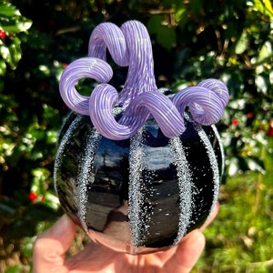 Purple Licorice Halloween Decor Hand Blown Glass Pumpkin and Centerpiece