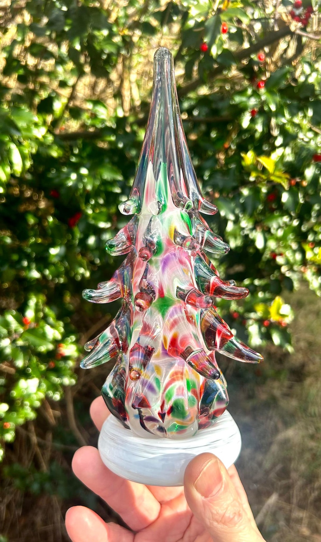 8 Tall Cranberry Glass Christmas Tree signed by Artist - Etsy