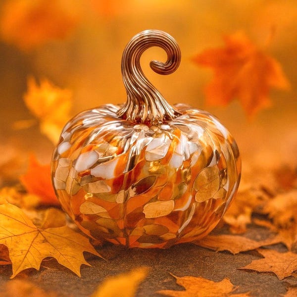 Golden Harvest Hand Blown Glass Pumpkin - Artisan Home Decor