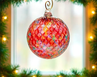 Cranberry Aurora Pineapple 3.5" Ornament with 1 Golden Shepherd's Hooks and 1 Storage Box