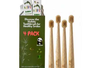 Handtandenborstel van bamboe voor kinderen, met bamboe handvat, borstelharen van everzwijnhaar, biologisch afbreekbaar, plasticvrije, zelfstandig staande tandenborstel van bamboe.