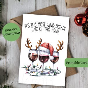 Cartão de Natal para impressão para amantes de vinho, download digital, download instantâneo, cartão de felicitações de Natal, cartão de felicitações de Natal digital para amantes de vinho