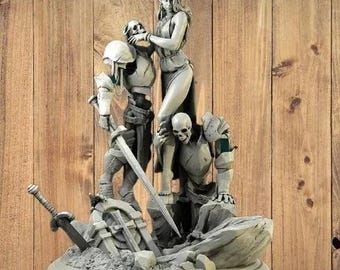 Laedria the Necromancer with Statue 3d Model 3d Printer stl files