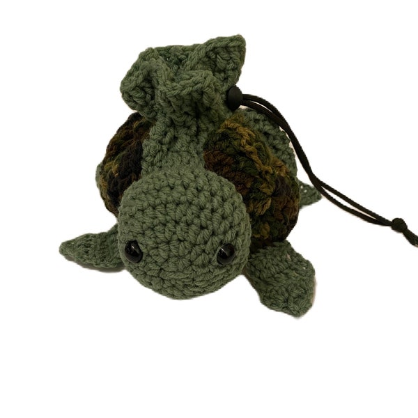 Turtle Drawstring Party, Ditty, or Dice Bag Pouch PDF Crochet Pattern Dungeon and Dragon