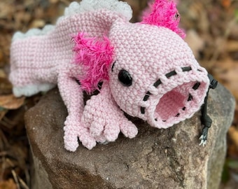 Axolotl Dice Bag Crochet Pattern PDF | No-Sew Axolotl Amigurumi | Drawstring Dice Pouch Pattern