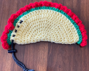 Taco Dice Bag Crochet Pattern PDF, Drawstring Taco Pouch, RPG Dice Holder, Food Crochet Pattern