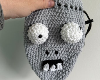 Zombie Head Dice Bag Crochet Pattern PDF, Halloween Drawstring Pouch, Gaming Dice Bag