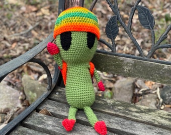 Alien Tourist Crochet Pattern PDF | Alien Amigurumi | Sci-Fi Plush Toy | Removable Hat & Backpack
