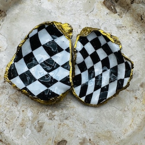Porte-anneaux d'huîtres à carreaux noirs et blancs, faveur d'huîtres, ornement d'huîtres - inspiré de MaKenzie Childs