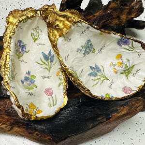 Large Wildflower Oyster Ring Dish, Oyster Favor, Oyster Ornament