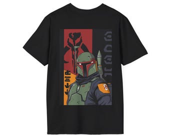 Maglietta di Boba Fett di Star Wars, maglietta con fan art disegnata a mano, maglietta grafica unisex, abbigliamento per film di fantascienza, maglietta regalo unica
