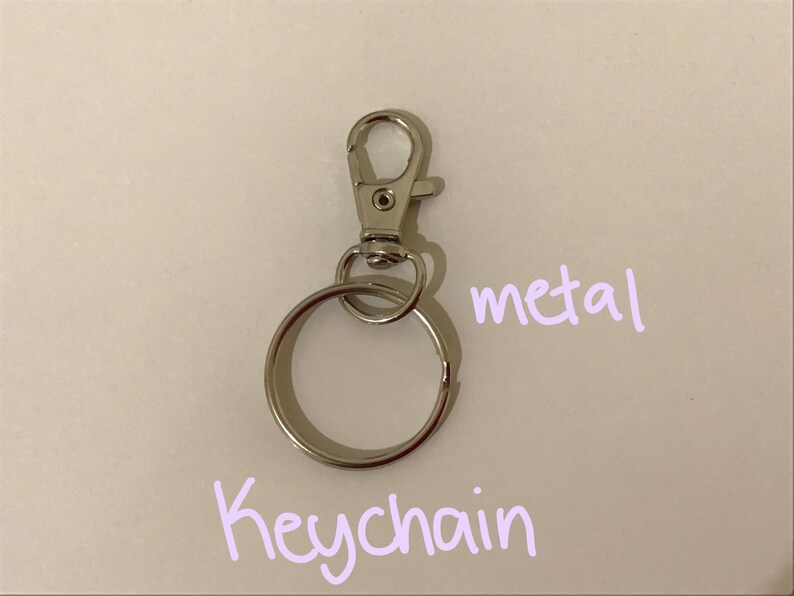 Puede incluir: Un llavero de metal plateado con un anillo redondo y un cierre de resorte.
