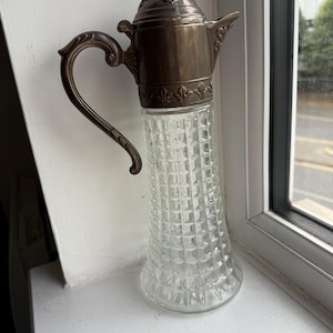 Vintage Italian Silver plated Cut Glass Claret Jug Wine Decanter Ornate handle