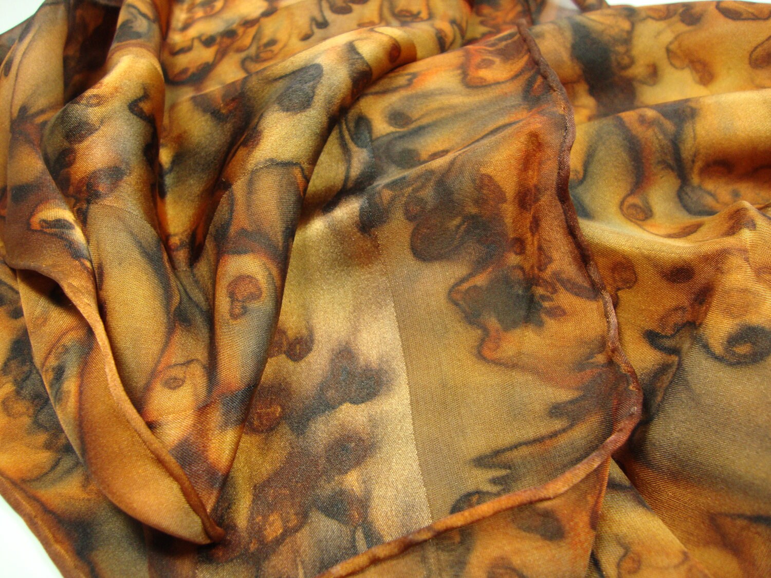 Scarf, Women, Silk, Hand Dyed Brown Black Animal Print Silk Scarf