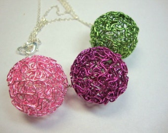 Pink Green Fuchsia Big Balls of Fun Necklace