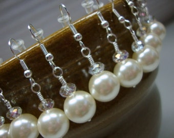 Bridesmaid Earrings Bridesmaid Jewelry Simple Pearl and Crystal Earrings Bridesmaids Bride Formal