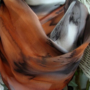 Scarf, Silk, Rusty Tan Hand Painted Silk Scarf