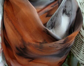 Scarf, Silk, Rusty Tan Hand Painted Silk Scarf