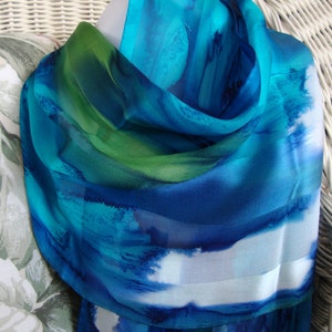 Scarf, Silk, Women, Hand Dyed, Silk Scarf, Marine Turquoise Lime White