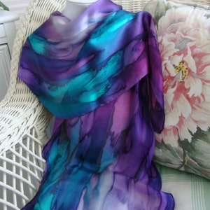 Scarf, Silk, Women, Hand Dyed, Hand Painted, Northern Lights Hand Dyed Silk Scarf image 3