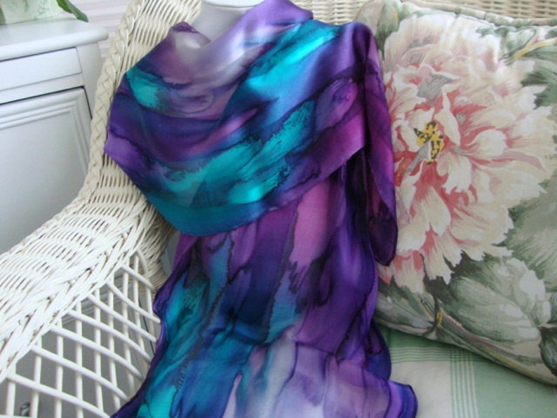 Scarf, Silk, Women, Hand Dyed, Hand Painted, Northern Lights Hand Dyed Silk Scarf image 3