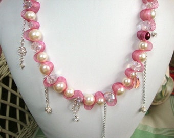 Pretty Pretty Princess Necklace with Ribbon Pearls Crystals Unique Style Formal Occasion Bridal Jewelry