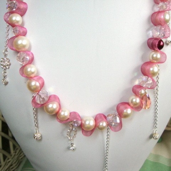 Pretty Pretty Princess Necklace with Ribbon Pearls Crystals Unique Style Formal Occasion Bridal Jewelry