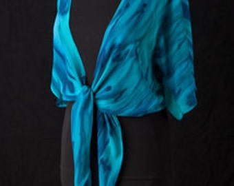 Silk Shrug Jacket, Hand Dyed Hand Painted, Ocean Reef