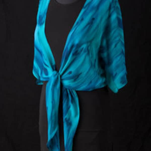 Silk Shrug Jacket, Hand Dyed Hand Painted, Ocean Reef