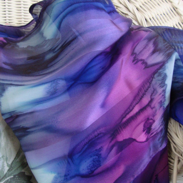 Scarf, Silk, Women, Hand Dyed, Mountain Glory Silk Scarf, Blue Nuit Seafoam Pink Dark Blue